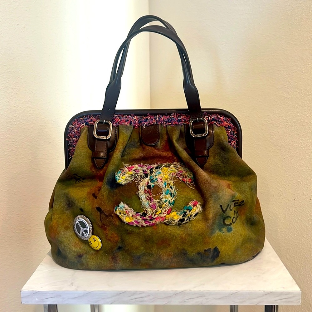 Chanel Graffiti Tweed and Khaki Handbag On the Pavement Bowling
